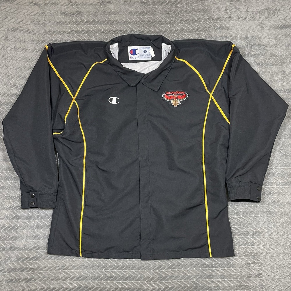 Vtg Champion NBA Atlanta Hawks Warm Up Practice Jacket 48 USA Snap Button Bomber